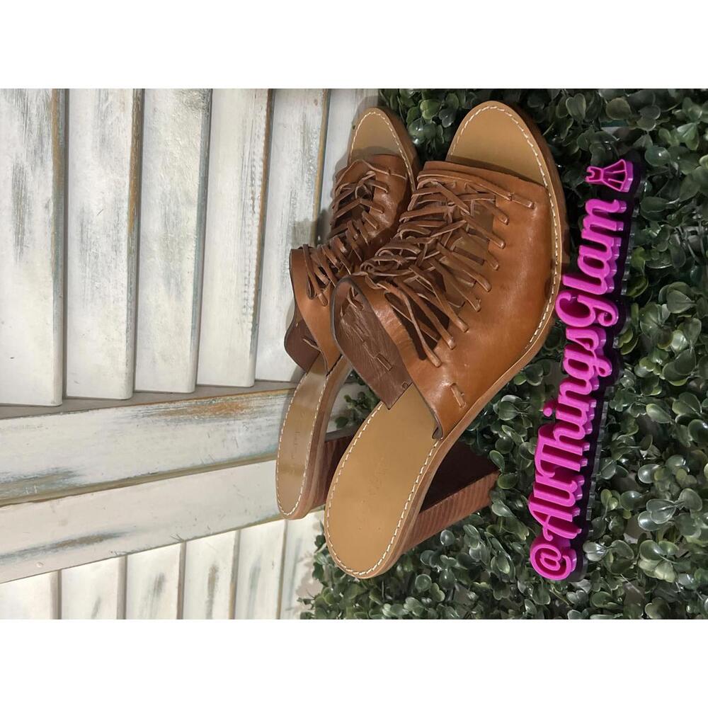 J.Crew Brown Leather wood Mule 4in Heel 10 boho - Picture 2 of 7